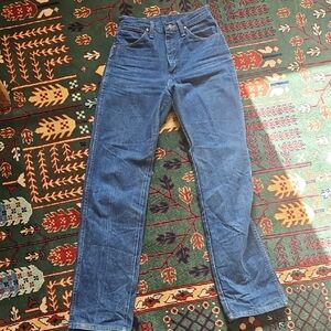 Vintage Wrangler Dark Blue Cowboy Cut Jeans Leather Patch